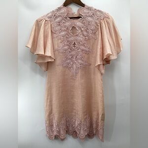 Vintage Capriccio Pink Embroidered Linen Mini Dress